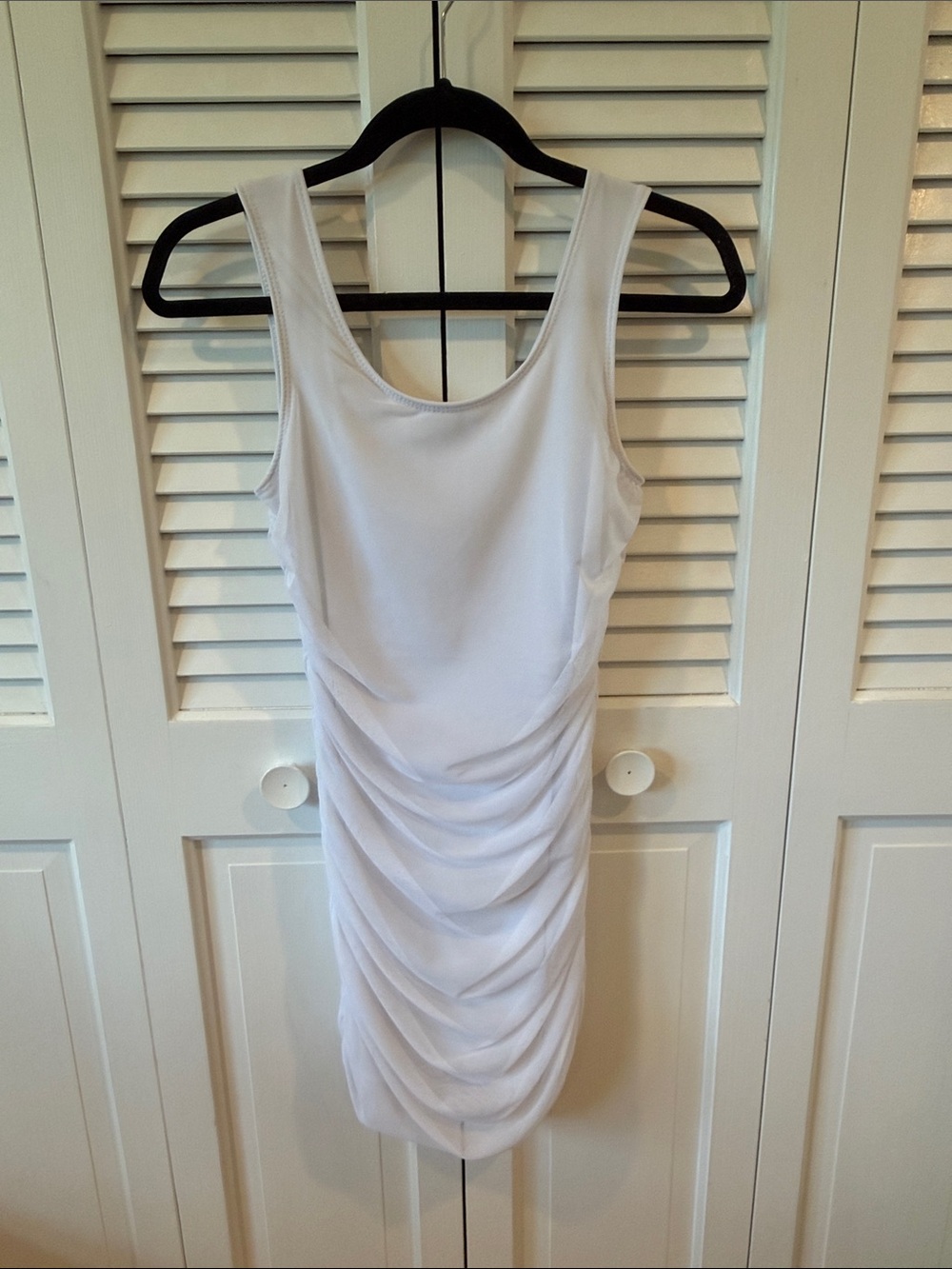 CHERYL Creations Girls Ruched Mesh Scoop Neck Bodycon Dress - M White